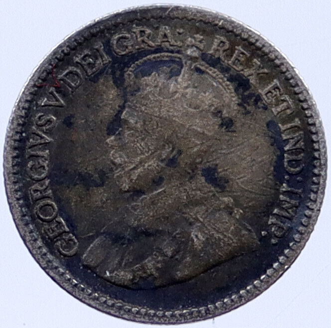 1914 CANADA - UK King George V - Authentic Original SILVER 5 CENTS Coin i118731