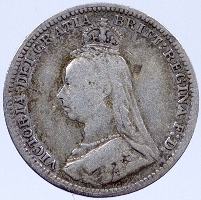 1890 Great Britain United Kingdom QUEEN VICTORIA Threepence Silver Coin i118734