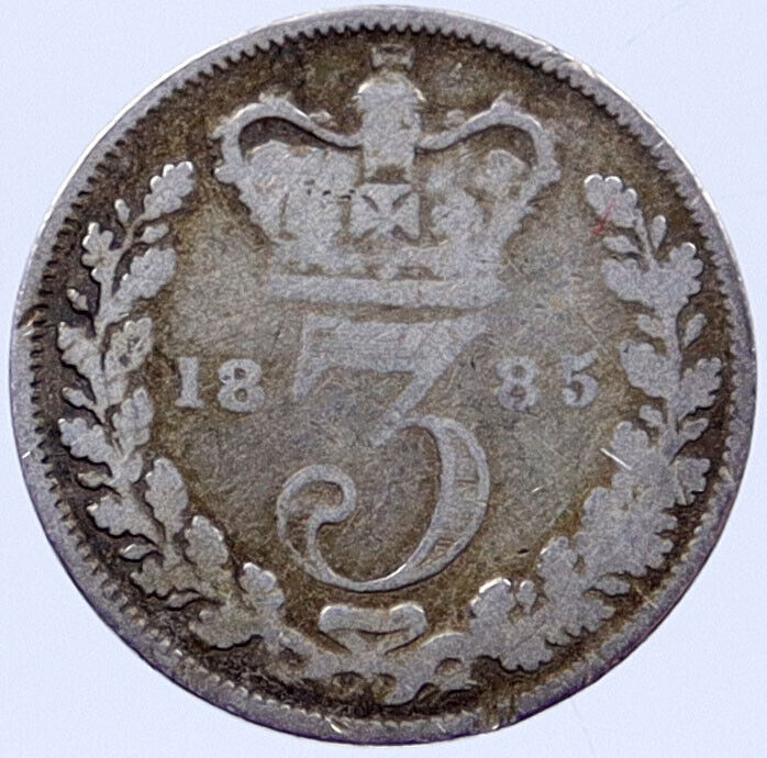 1885 Great Britain United Kingdom QUEEN VICTORIA Threepence Silver Coin i118733