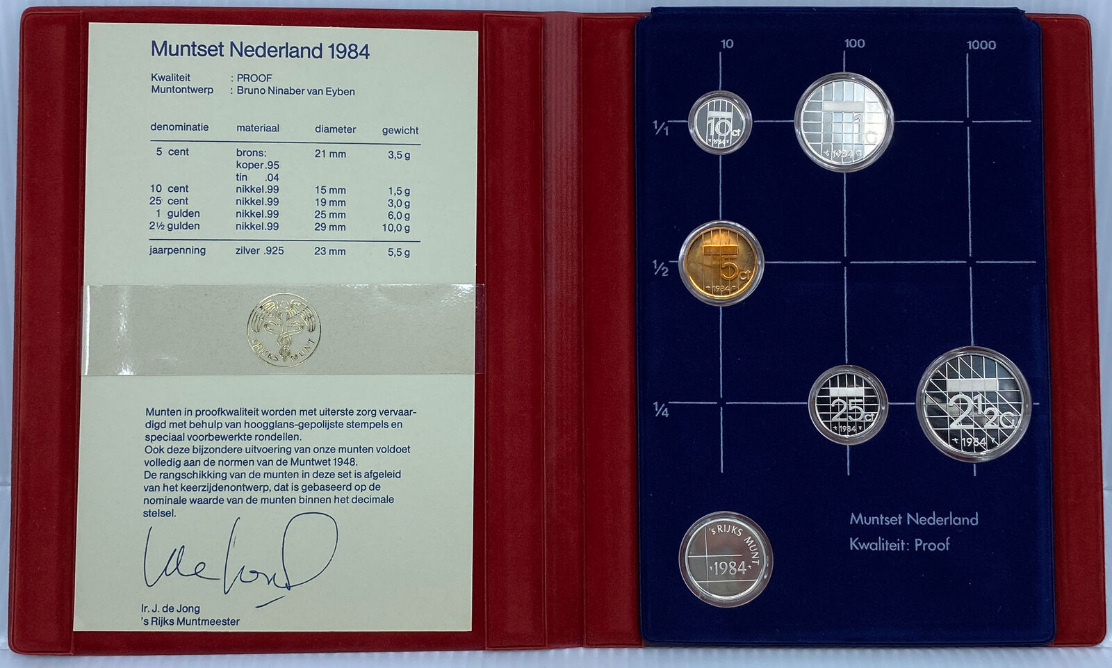 1984 NETHERLANDS Queen Beatrix Proof Set of 6 Vintage Coins 1 is Silver i114519