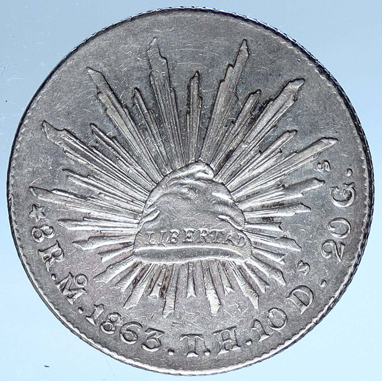 1863 Mo TH MEXICO BIG Silver 8 Reales Antique Vintage Mexican Coin Eagle i114921