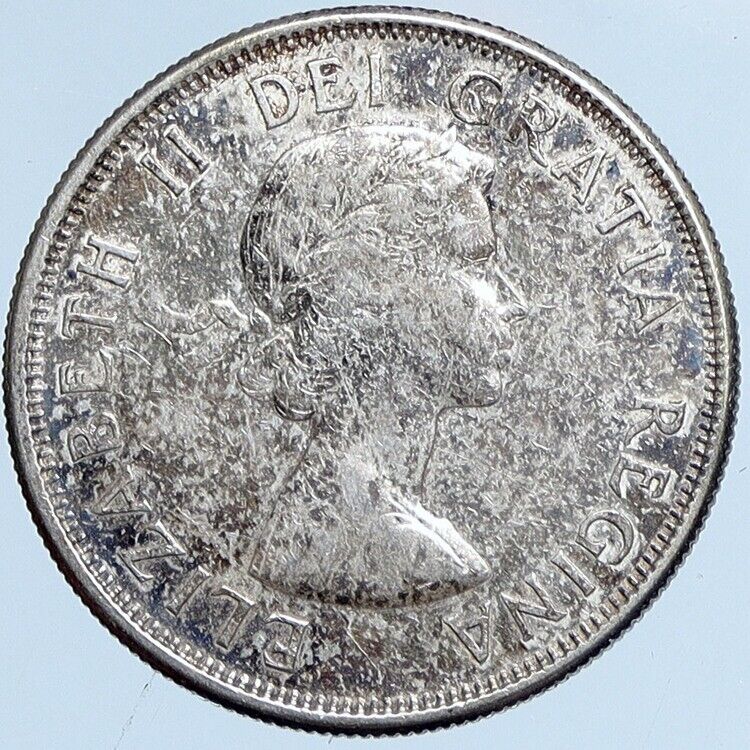 1963 CANADA Queen Elizabeth II Arms Vintage Lion Old SILVER 50 Cent Coin i114197