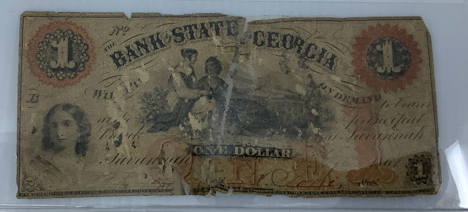 1860's USA Georgia BANK of the STATE Savannah Authentic OLD Dollar Bill i114472