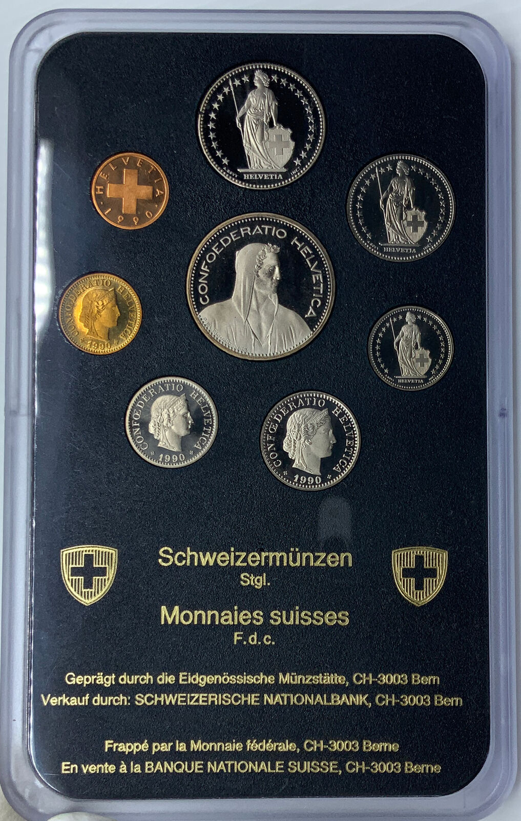 1990 B Switzerland HERO WILLIAM TELL 5 Francs Proof Set of 8 Swiss Coins i114735