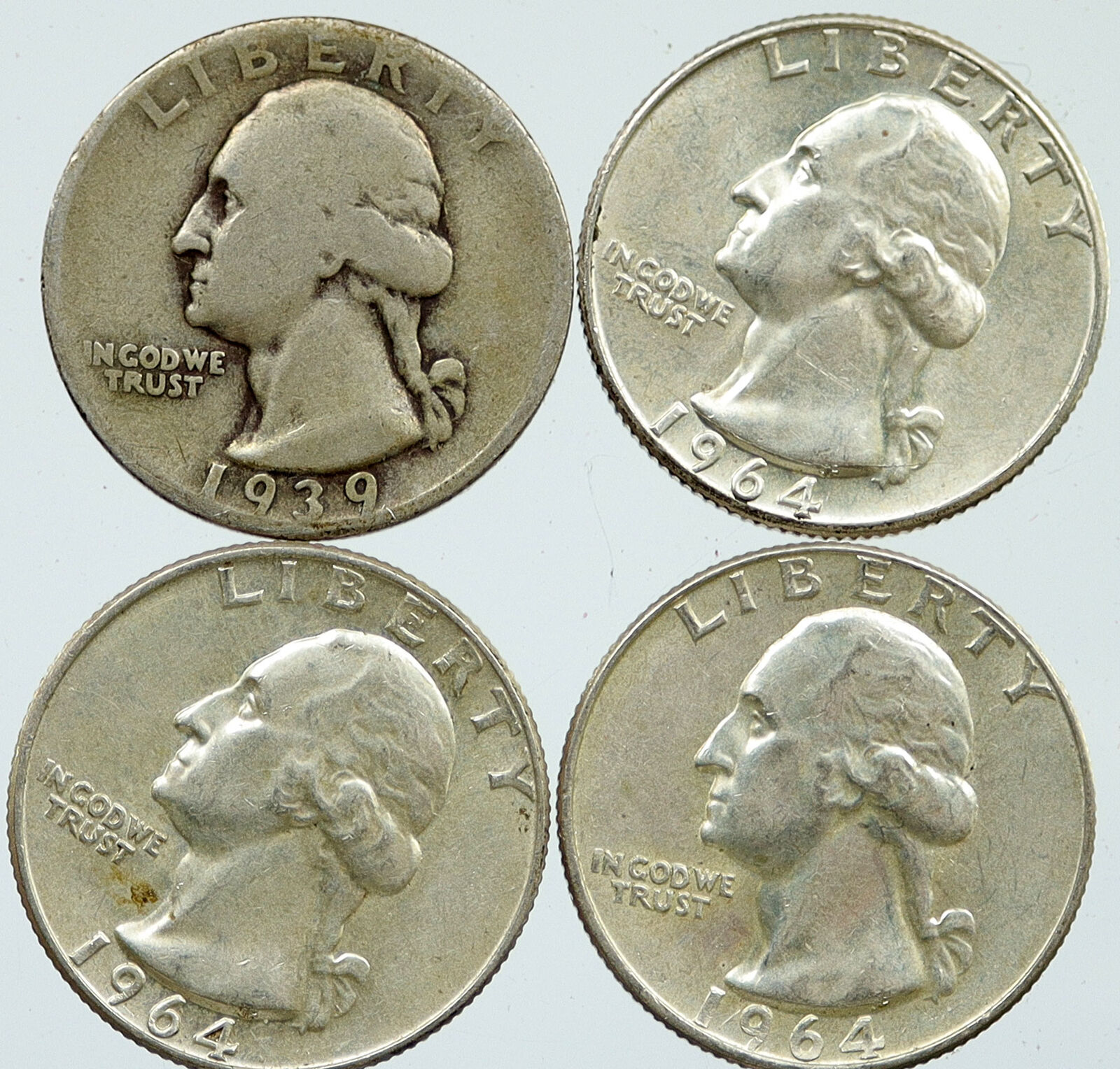 UNITED STATES USA President Washington Silver Lot of 4 Quarters Coins i116154