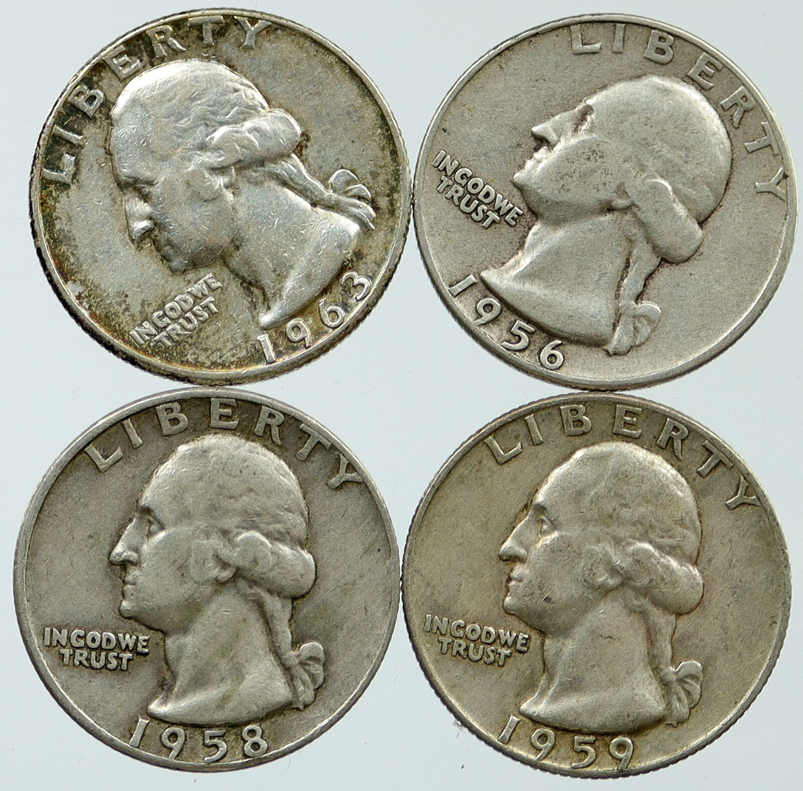 UNITED STATES USA President Washington Silver Lot of 4 Quarters Coins i116244