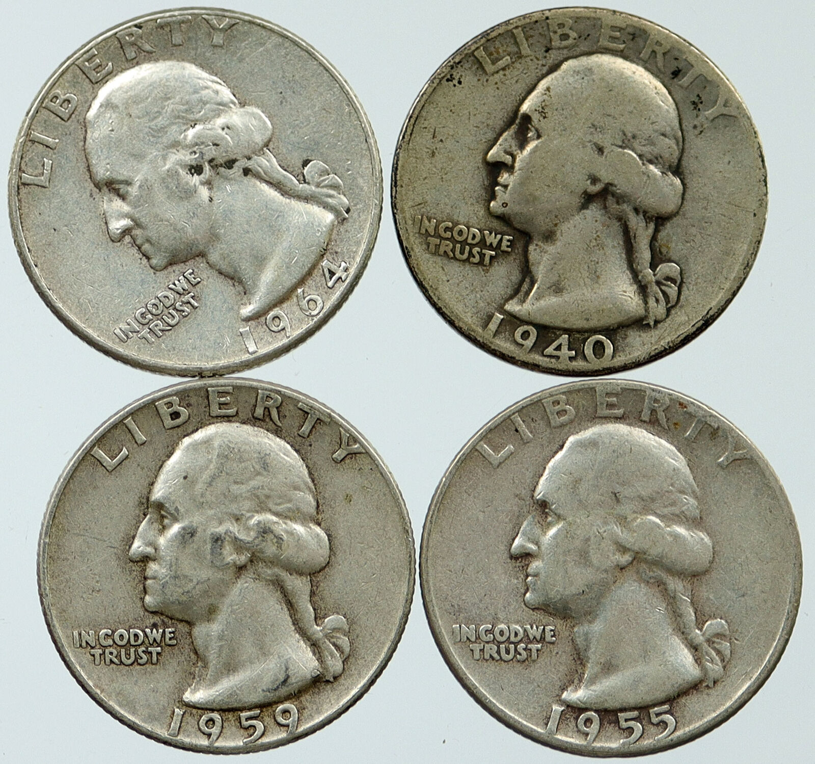 UNITED STATES USA President Washington Silver Lot of 4 Quarters Coins i116245