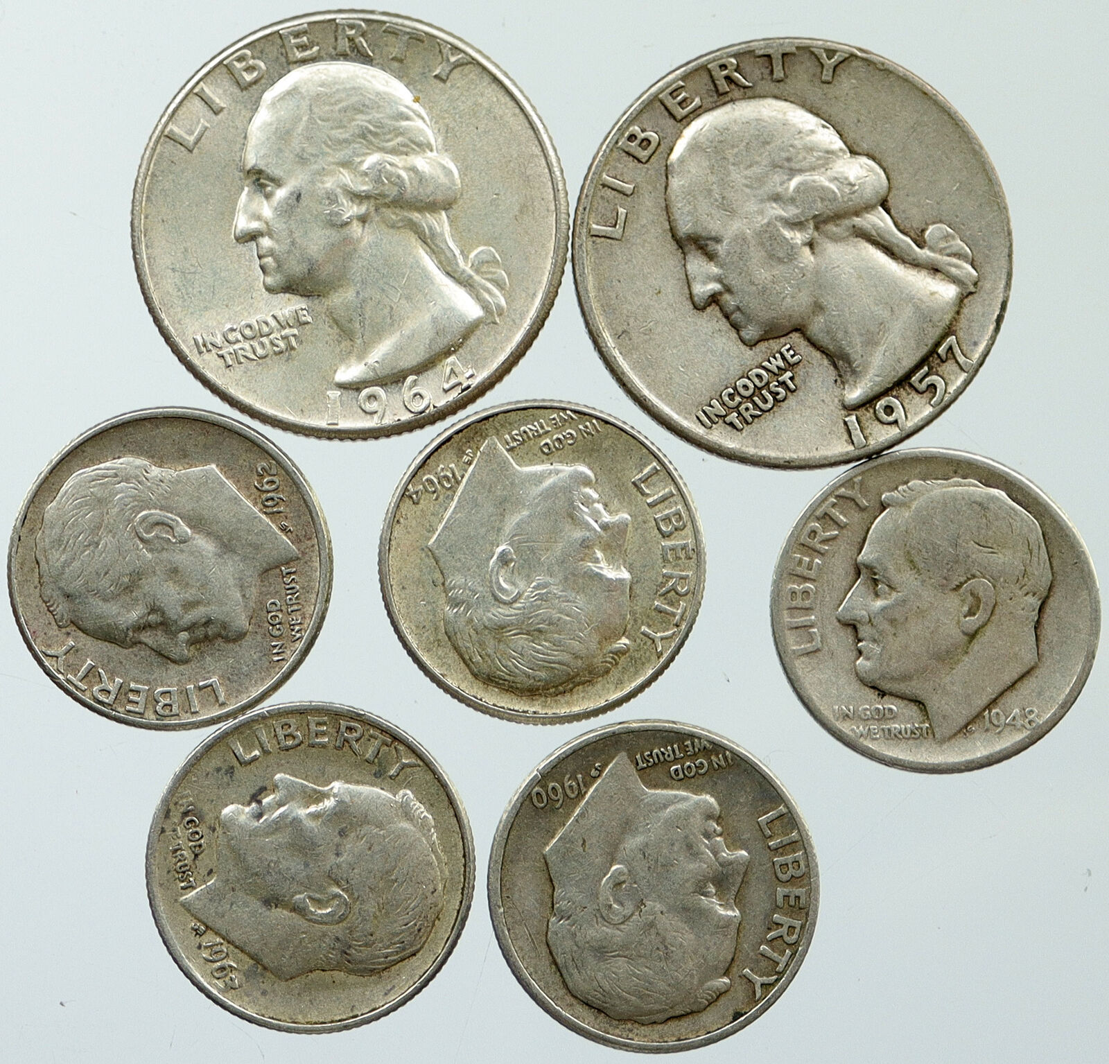 UNITED STATES USA Silver Quarters and Dimes Group Lot of 7 Coins GIFT i116294