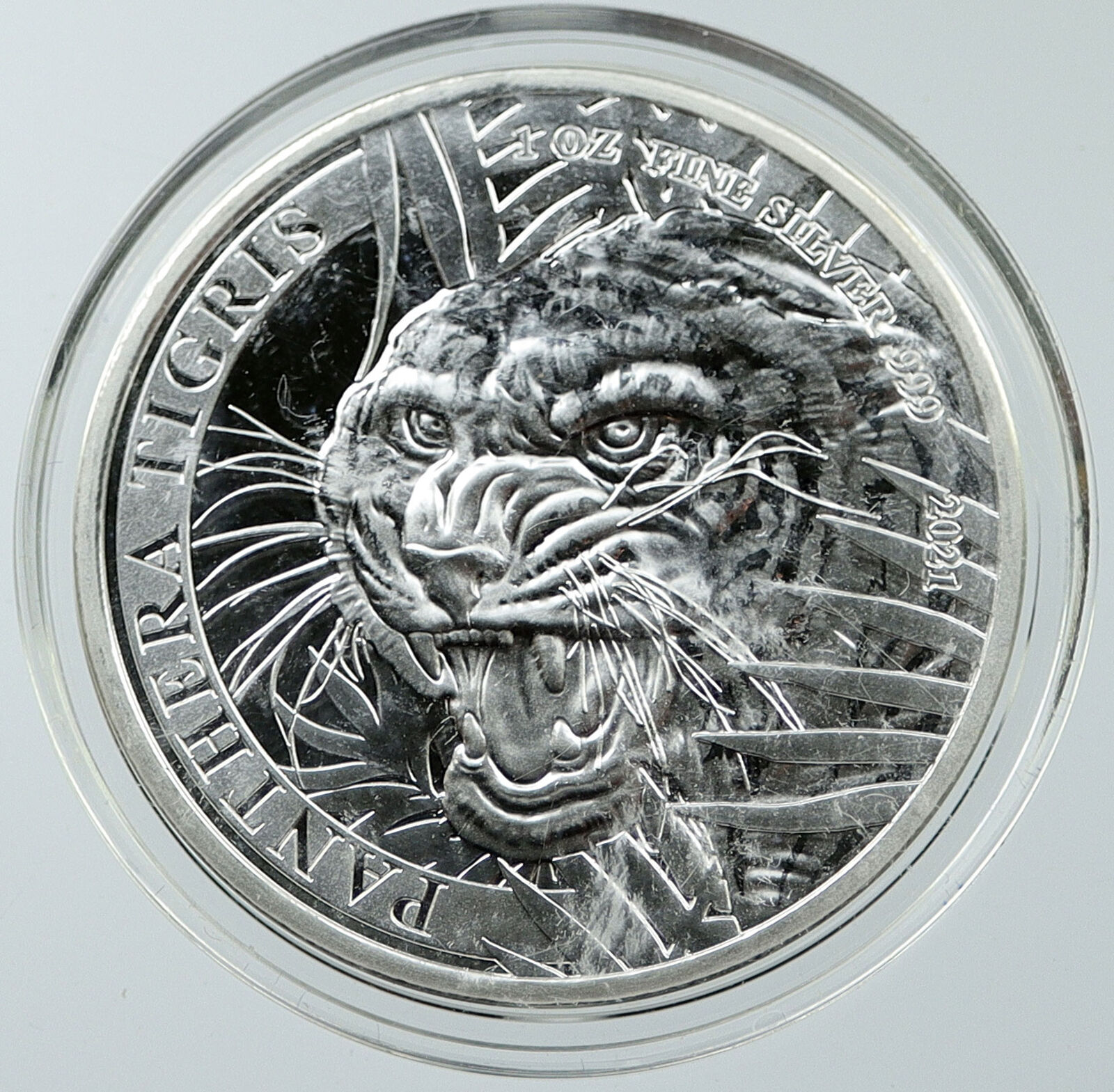 2021 LAOS PDR Panthera Tigris Wild Tiger 1 OZ Proof Silver 500 Kip Coin i116531