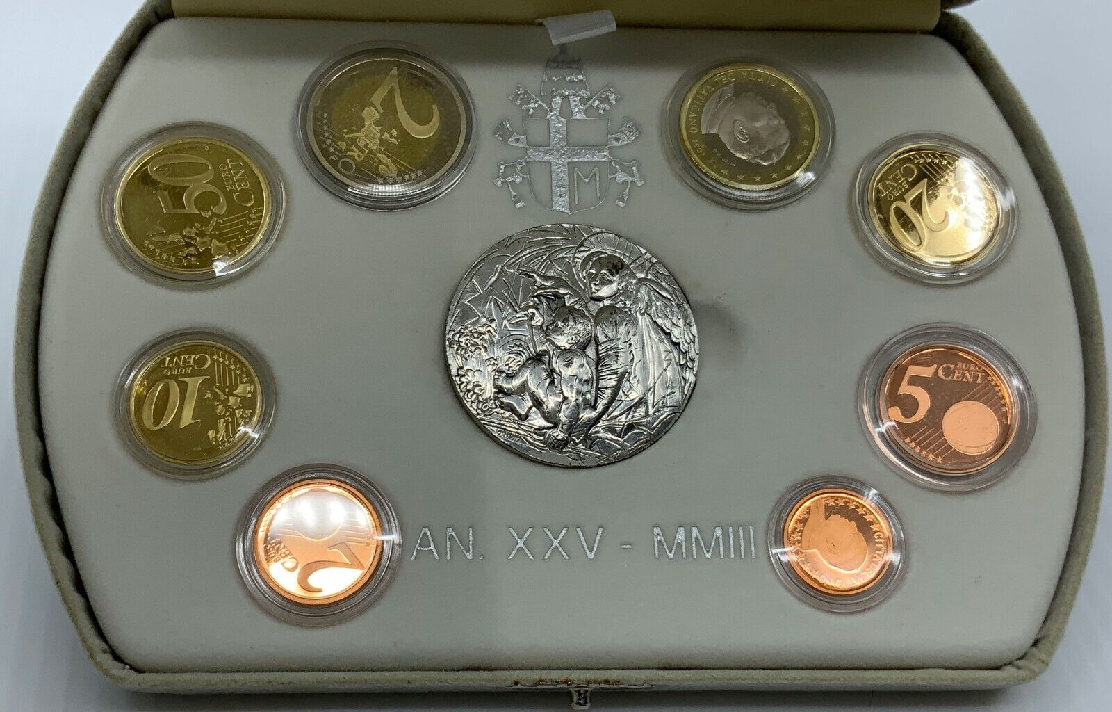 2002 Vatican POPE JOHN PAUL II 8 Coin Set WITH SILVER Leonardo MEDAL i114529