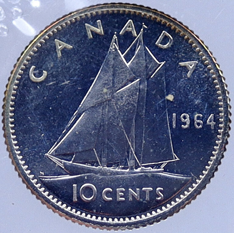 1964 CANADA Queen ELIZABETH II BLUENOSE SHIP Silver 10 Cents SILVER Coin i118807