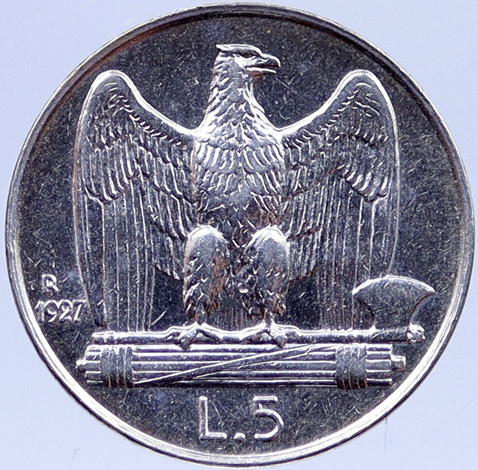1927 R ITALY King Victor Emmanuel III Silver 5 Lire Italian Coin EAGLE i118823