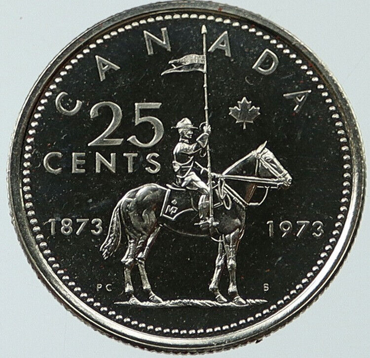 1973 CANADA UK Queen Elizabeth II RCMP Police HORSE 25 Cents Coin i117724