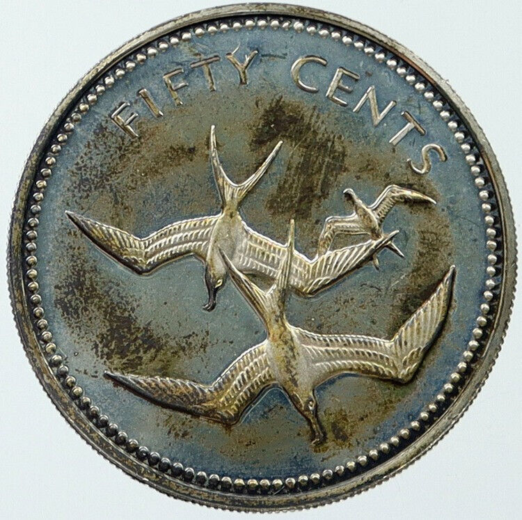 1974 BELIZE Avifauna FRIGATE BIRDS VINTAGE Proof Silver 50 Cents Coin i117725