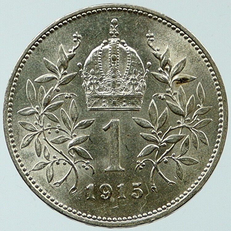1915 AUSTRIA w KING FRANZ JOSEPH I Eagle VINTAGE Old Silver Corona Coin i117734