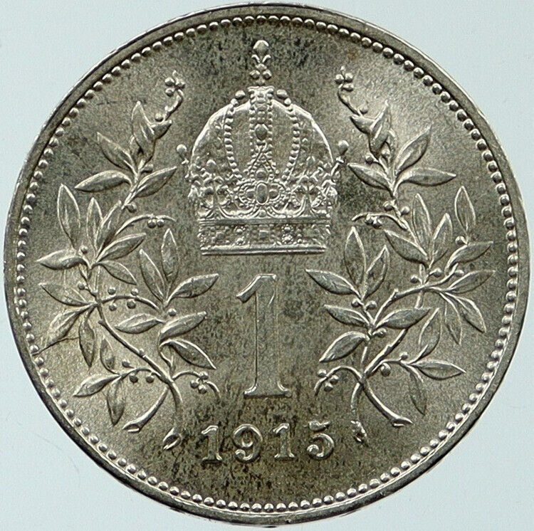1915 AUSTRIA w KING FRANZ JOSEPH I Eagle VINTAGE Old Silver Corona Coin i117732