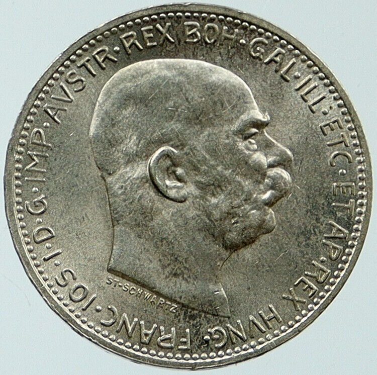 1915 AUSTRIA w KING FRANZ JOSEPH I Eagle VINTAGE Old Silver Corona Coin i117732