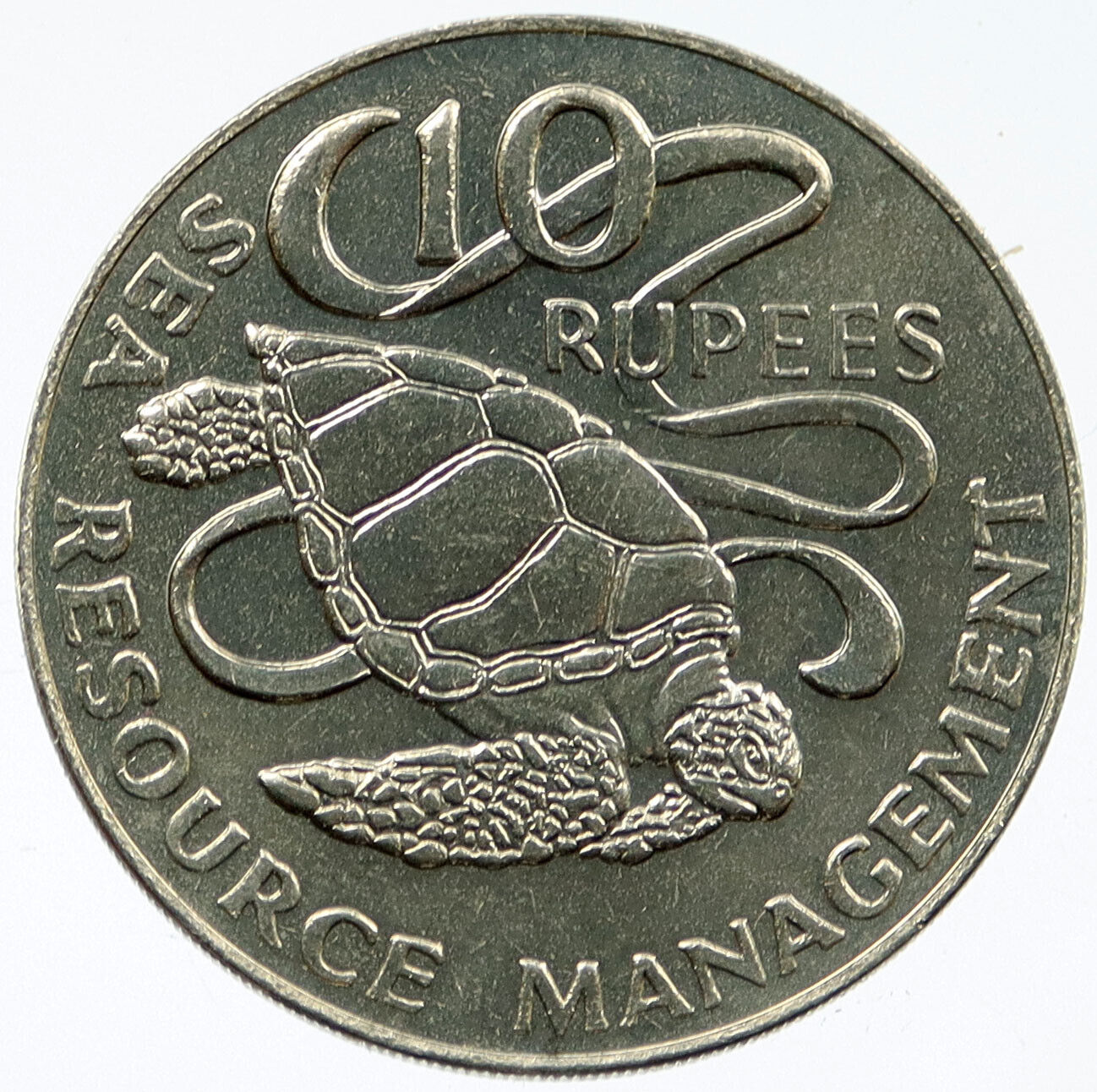 1977 SEYCHELLES F.A.O. Green Sea Turtle 10 Rupees Large Vintage Coin i117334