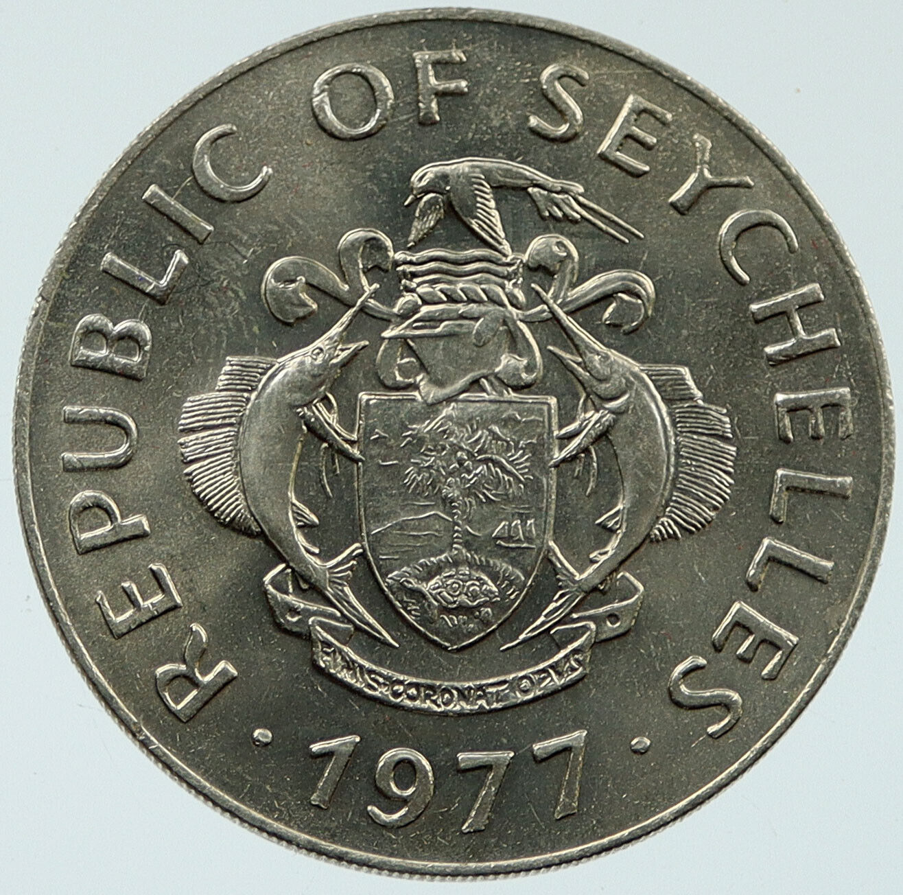 1977 SEYCHELLES F.A.O. Green Sea Turtle 10 Rupees Large Vintage Coin i117334