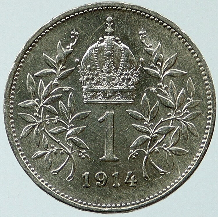 1914 AUSTRIA w KING FRANZ JOSEPH I Eagle VINTAGE Old Silver Corona Coin i117733