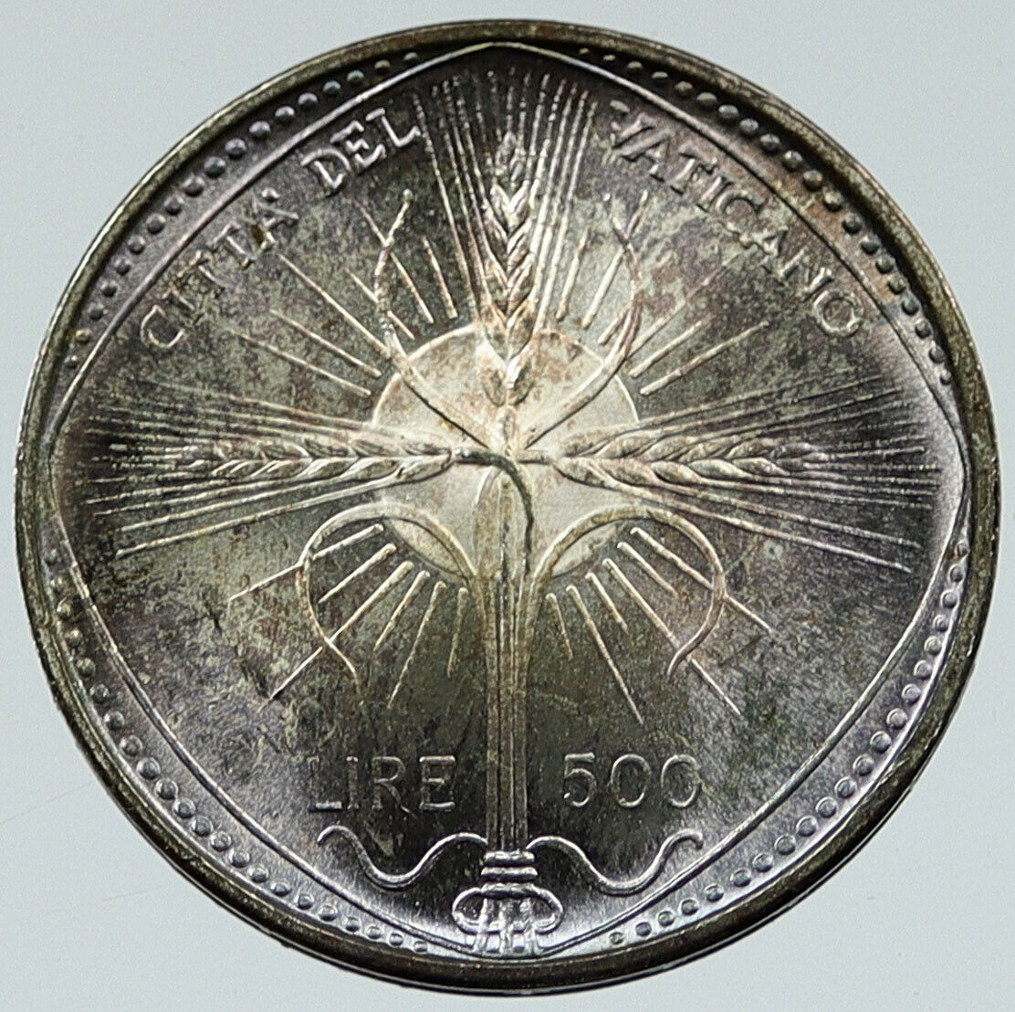 1968 VATICAN City POPE PAUL VI FAO 500 Lira Silver Coin GRAIN CROSS i117297