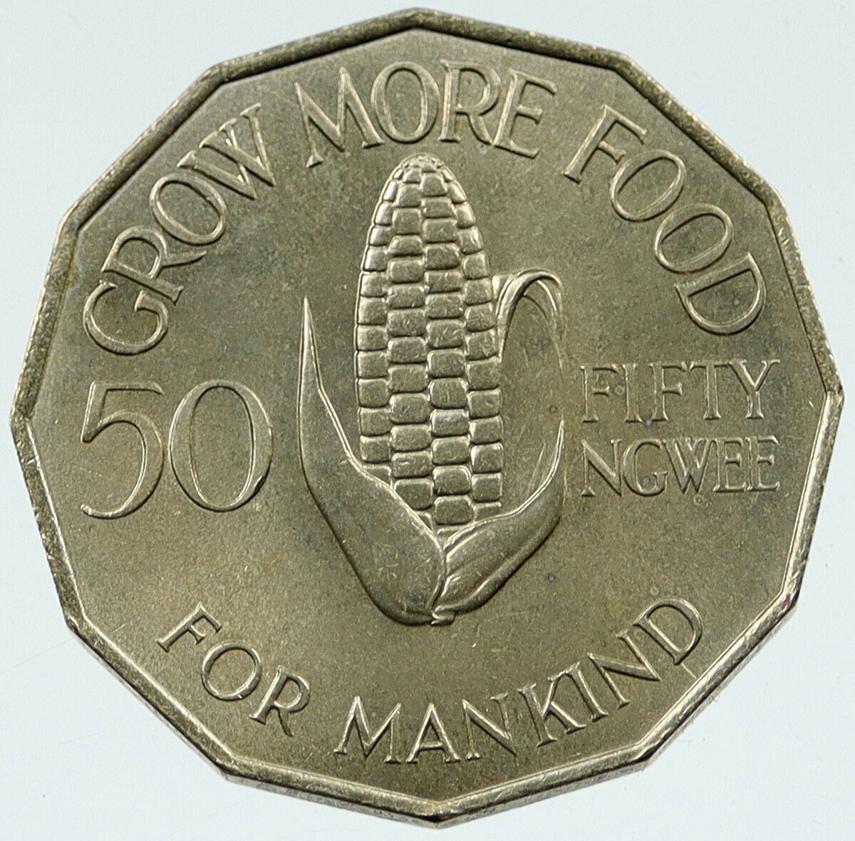 1969 ZAMBIA FAO Corn Cob 50 Ngwee President Kaunda Antique Vintage Coin i117304
