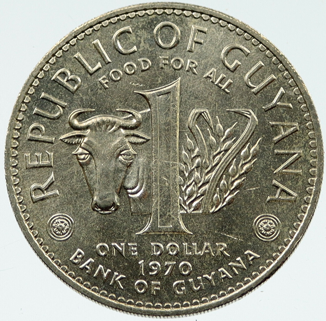 1970 GUYANA FAO African National Hero ex SLAVE REBEL CUFFY 1 Dollar Coin i117305