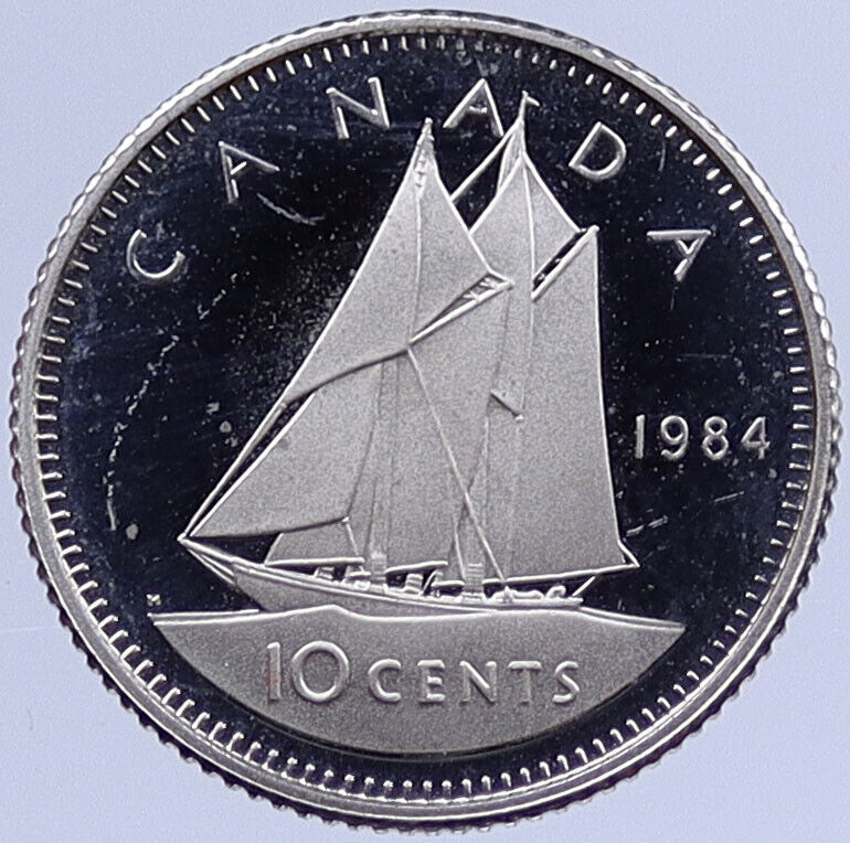 1984 CANADA Queen ELIZABETH II Proof 10 Cents Coin BLUENOSE SHIP i118895