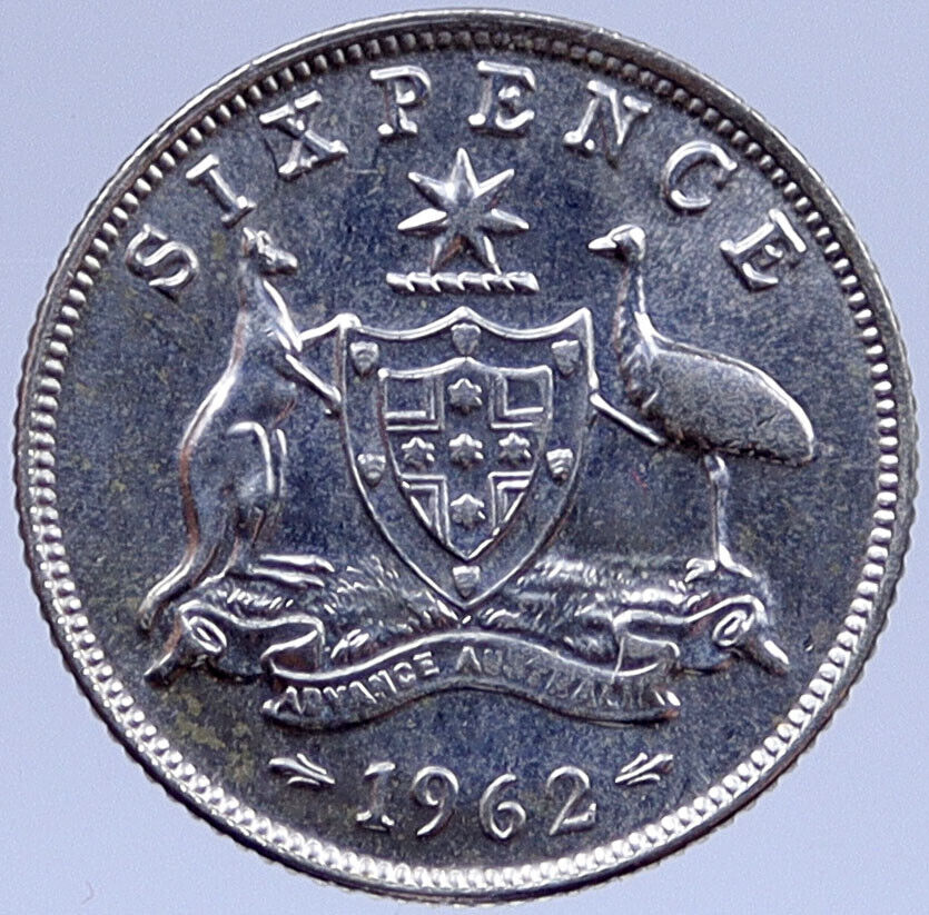 1962 AUSTRALIA UK Queen Elizabeth II SILVER Sixpence Coin Coat-of-Arms i118895