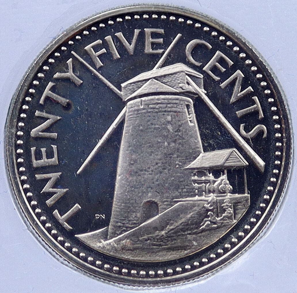 1973 BARBADOS UK Windmill Silo Industry Old VINTAGE Proof 25 Cents Coin i118853