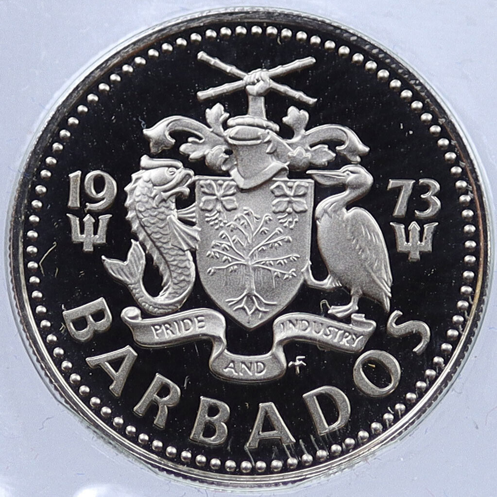 1973 BARBADOS UK Windmill Silo Industry Old VINTAGE Proof 25 Cents Coin i118853