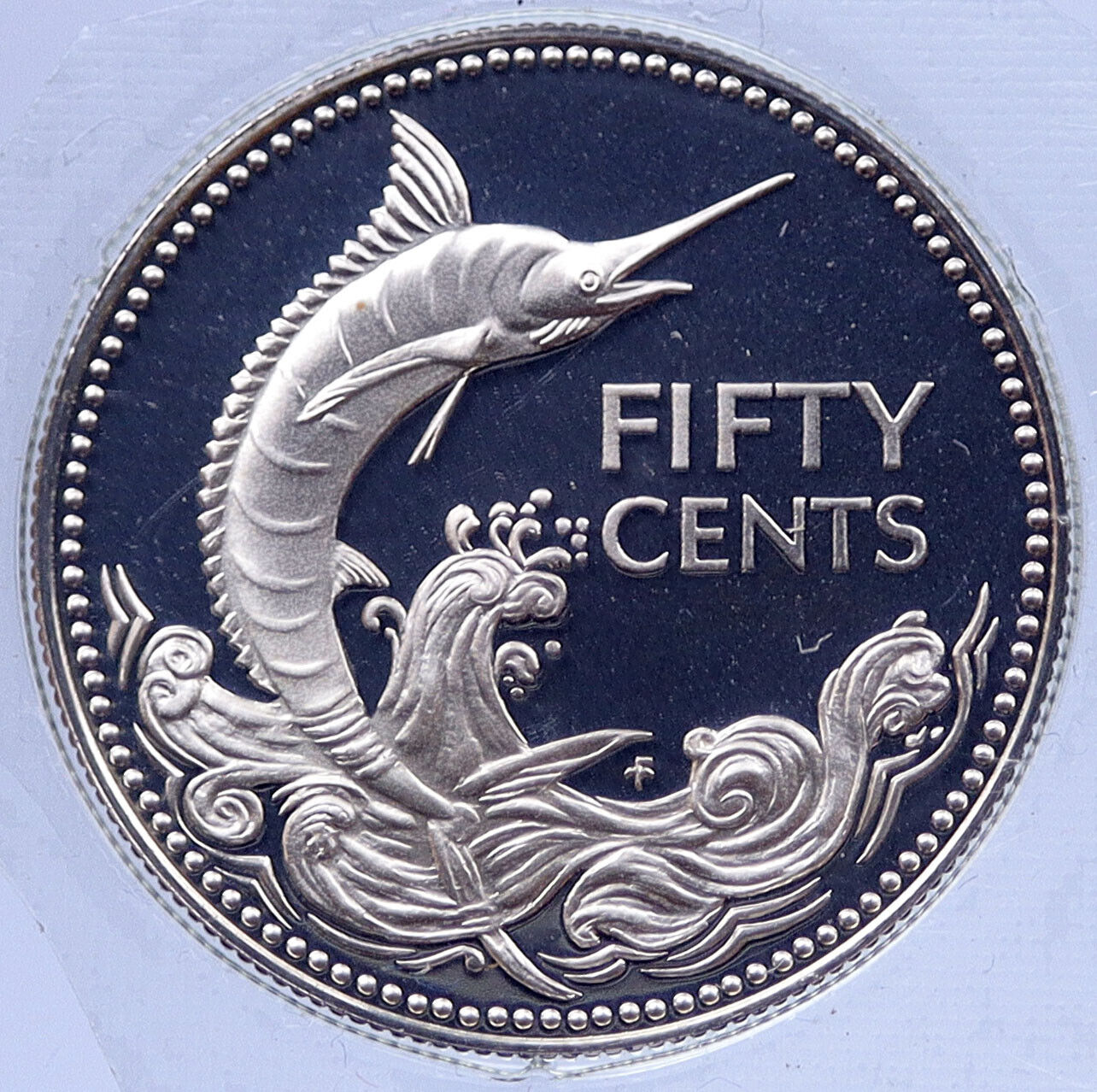 1975 BAHAMAS Queen Elizabeth II Marlin Proof Silver Coin 50 Cents Coin i118868