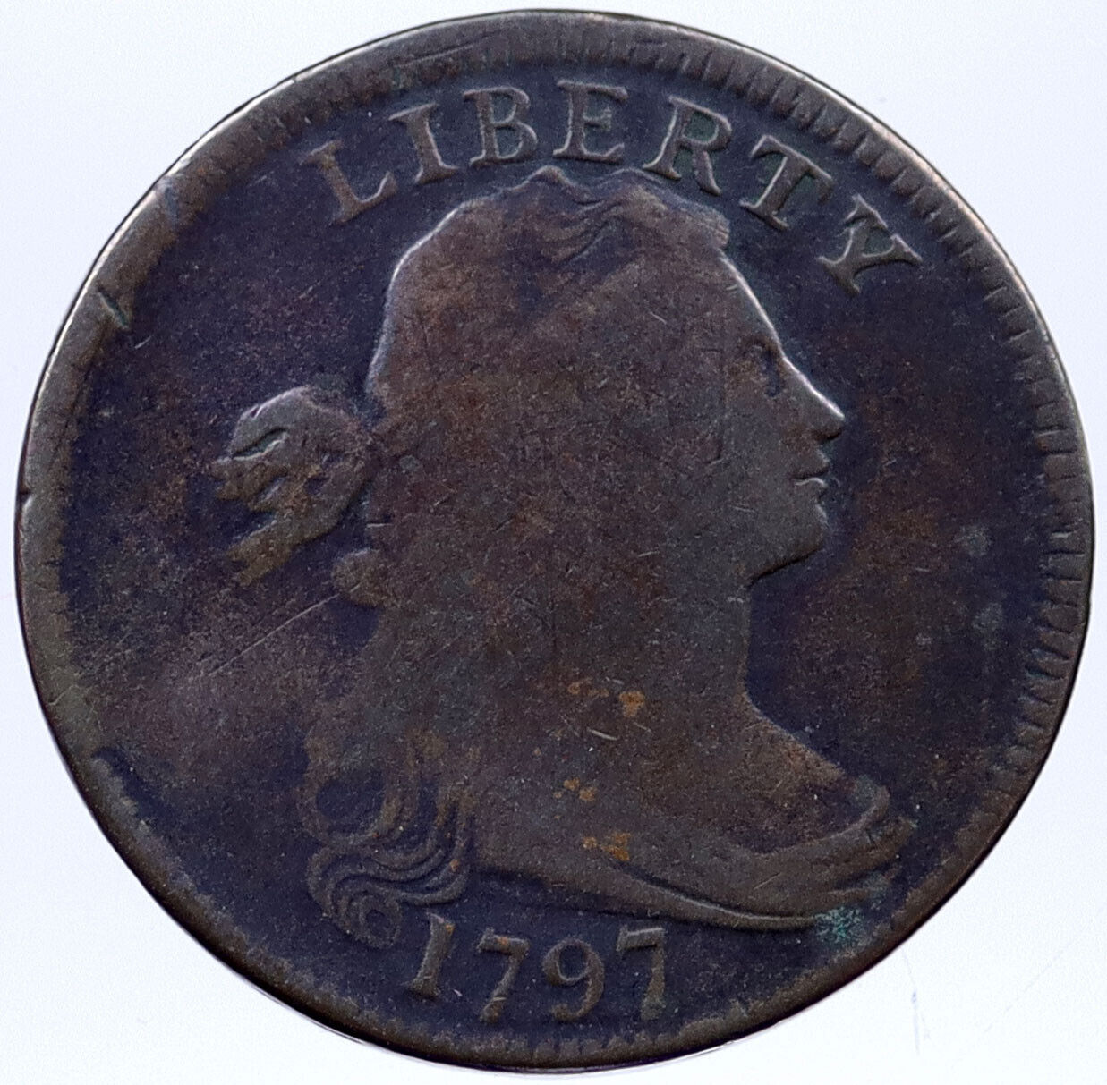 1797 P UNITED STATES US Vintage OLD ANTIQUE Large Draped Bust Cent Coin i118890