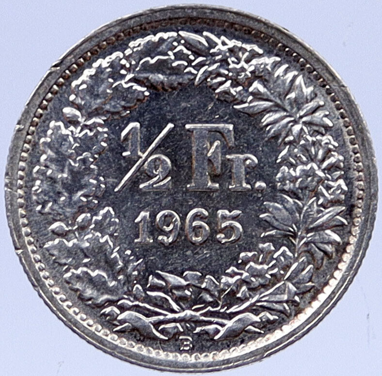1965 B SWITZERLAND HELVETIA Symbolize SWISS Nation SILVER 1/2 Franc Coin i118927