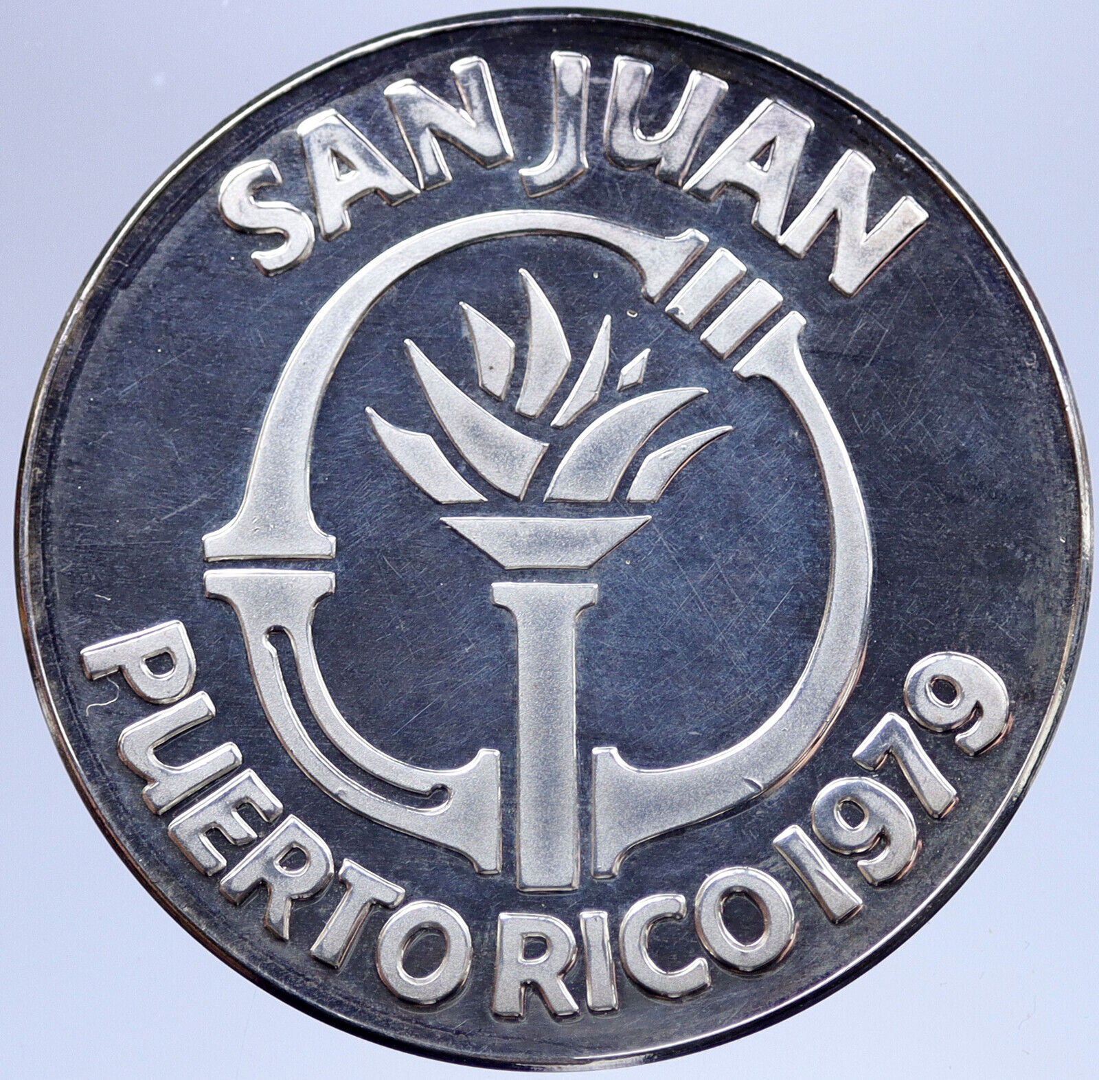 1979 Pan American VIII San Juan OLYMPIC Games Proof Silver MEDAL TORCH i118942