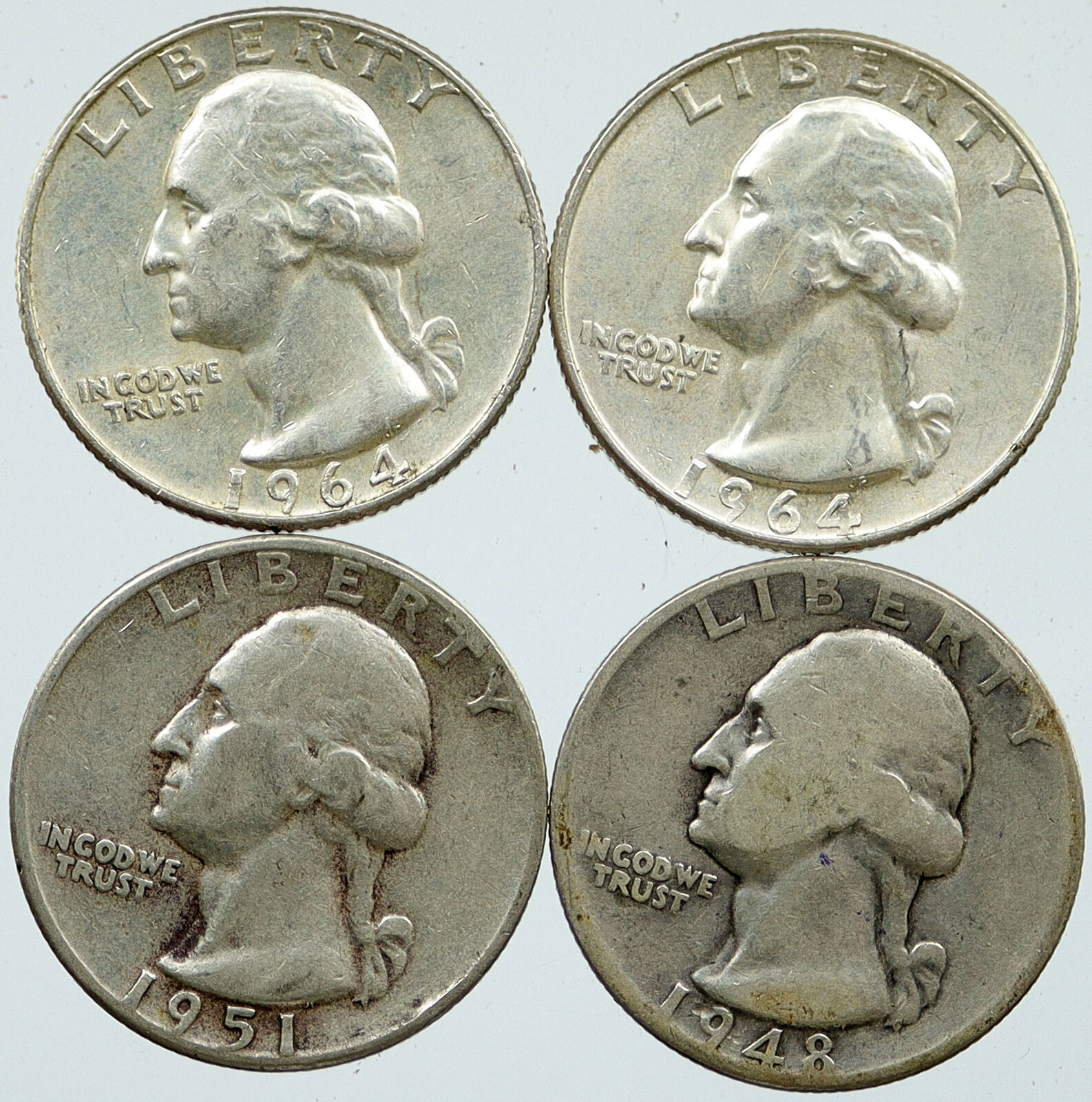 UNITED STATES USA President Washington Silver Lot of 4 Quarters Coins i116159