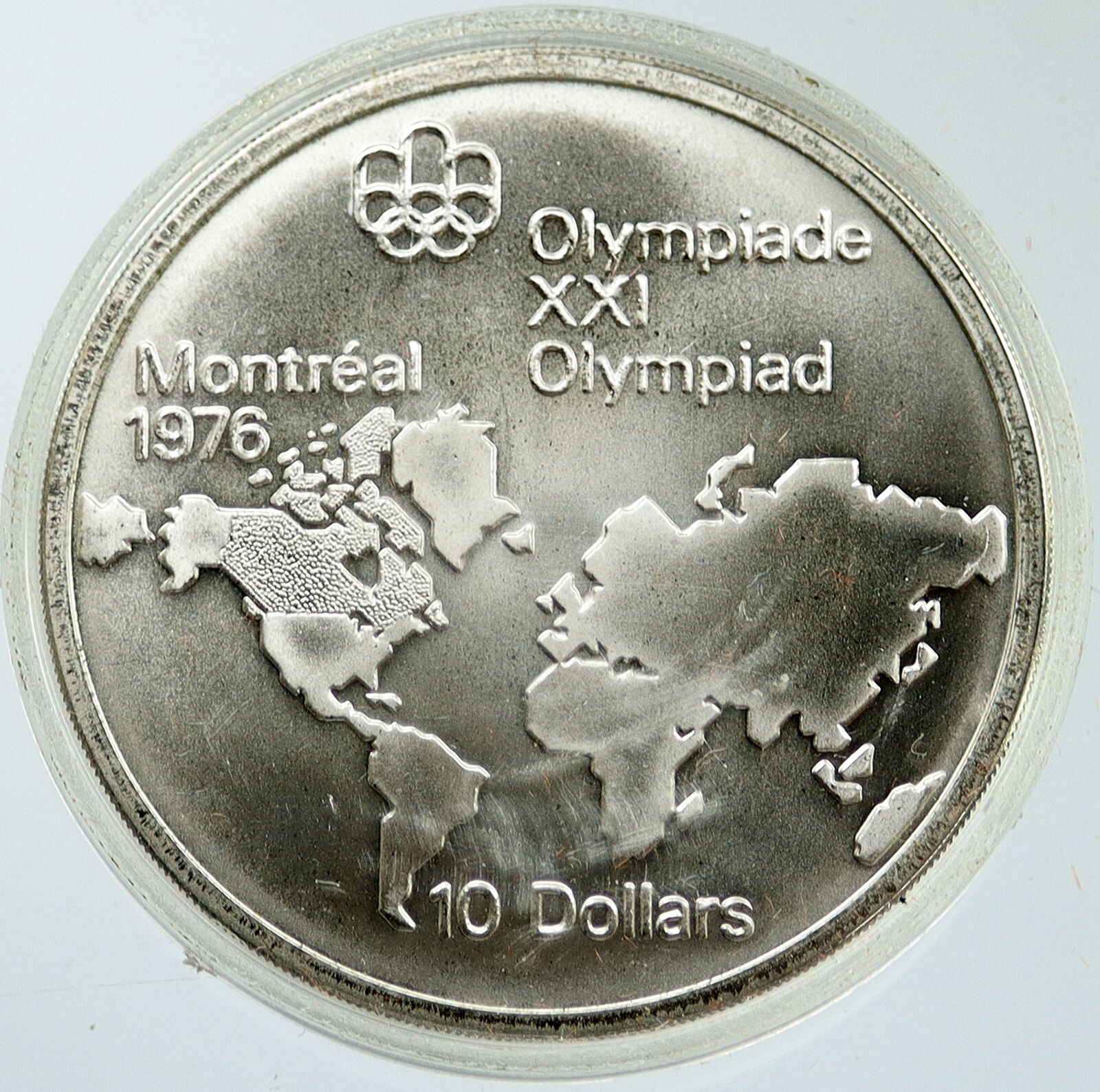 1973 CANADA Elizabeth II Olympics Montreal World Map BU Silver $10 Coin i116880