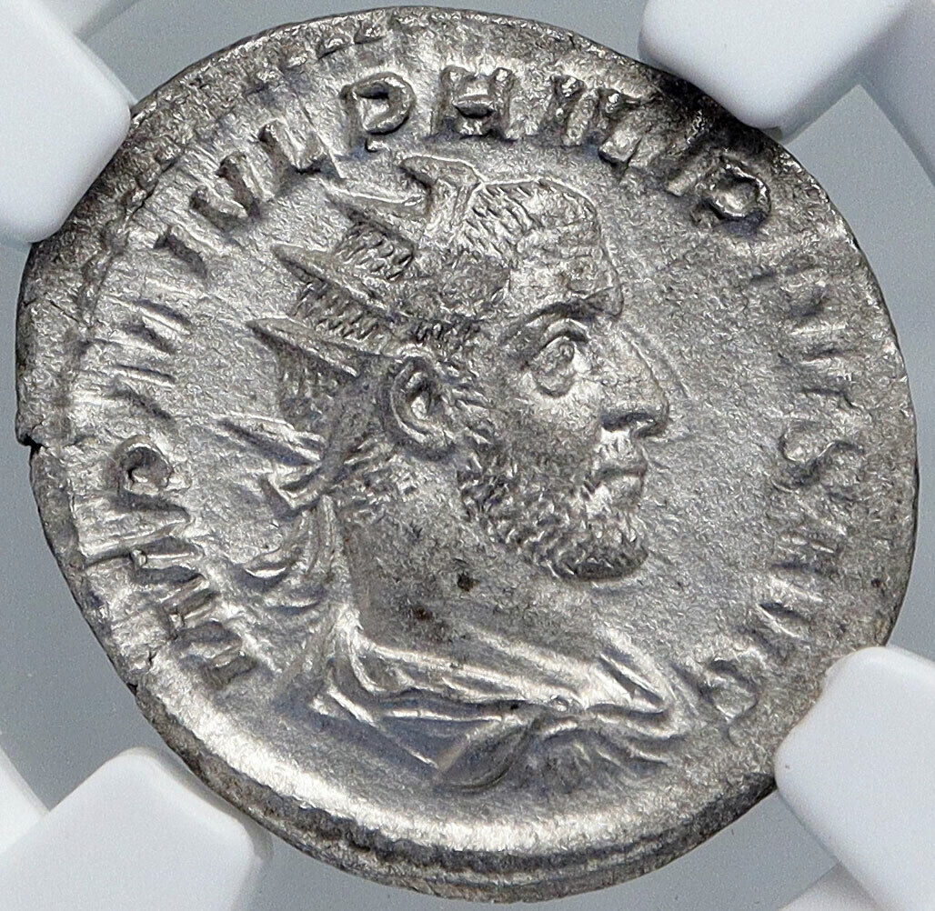 PHILIP I the ARAB Ancient 246AD Rome OLD Silver Roman Coin HORSEBACK NGC i89139