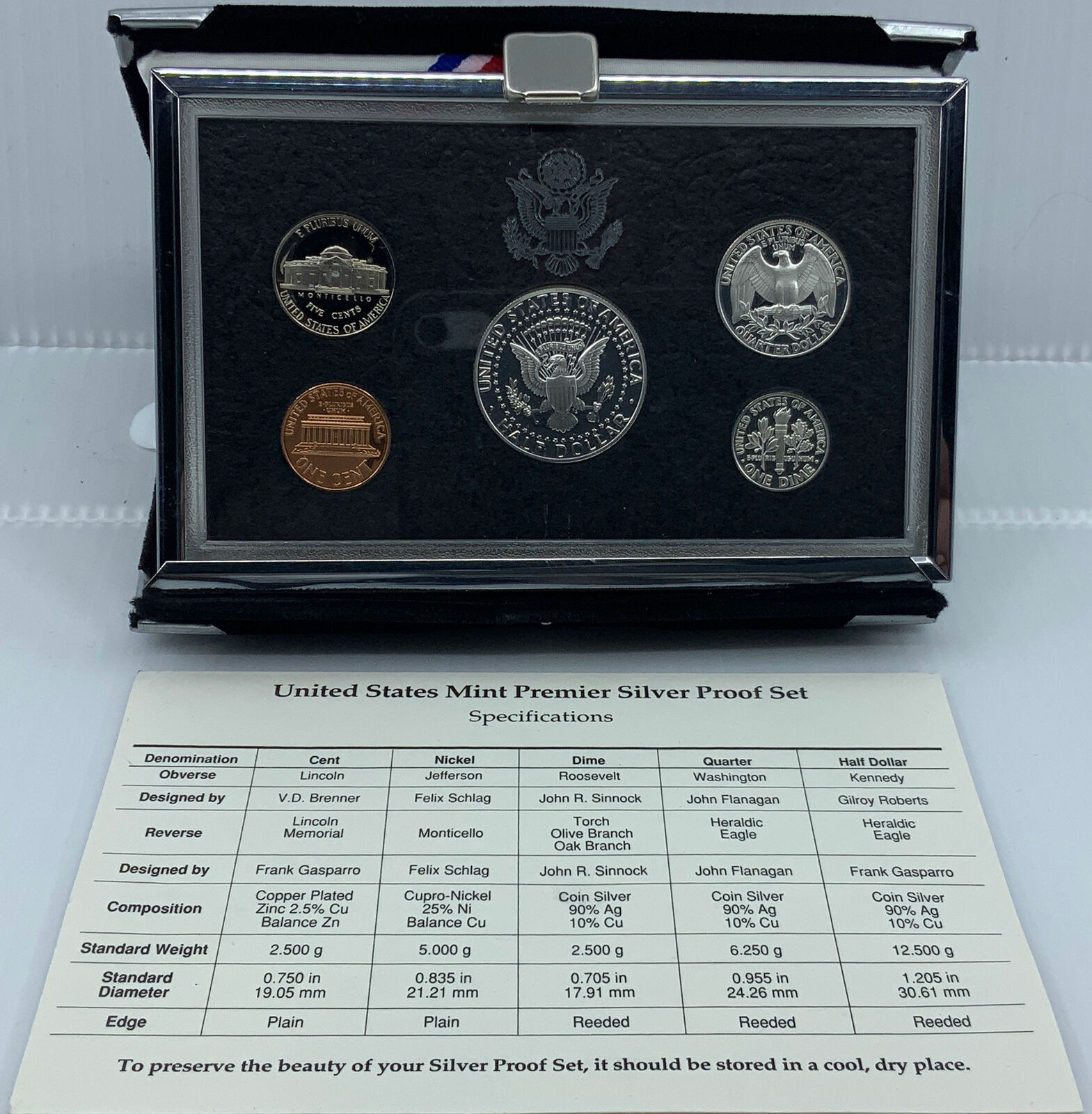 1996S US President JFK Proof Silver Half Dollar Quarter US Coin SET of 5 i114451