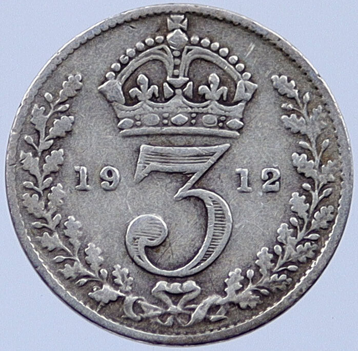 1912 Great Britain United Kingdom GEORGE V Silver Threepence Coin i118987