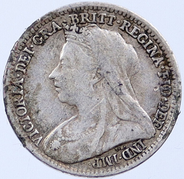 1899 Great Britain United Kingdom QUEEN VICTORIA Threepence Silver Coin i118985