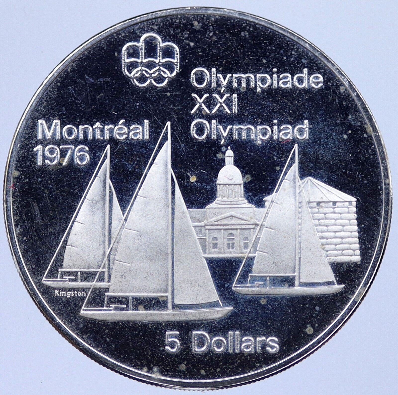 1973 CANADA UK Elizabeth II Olympic Montreal SHIPS Proof Silver $5 Coin i119022