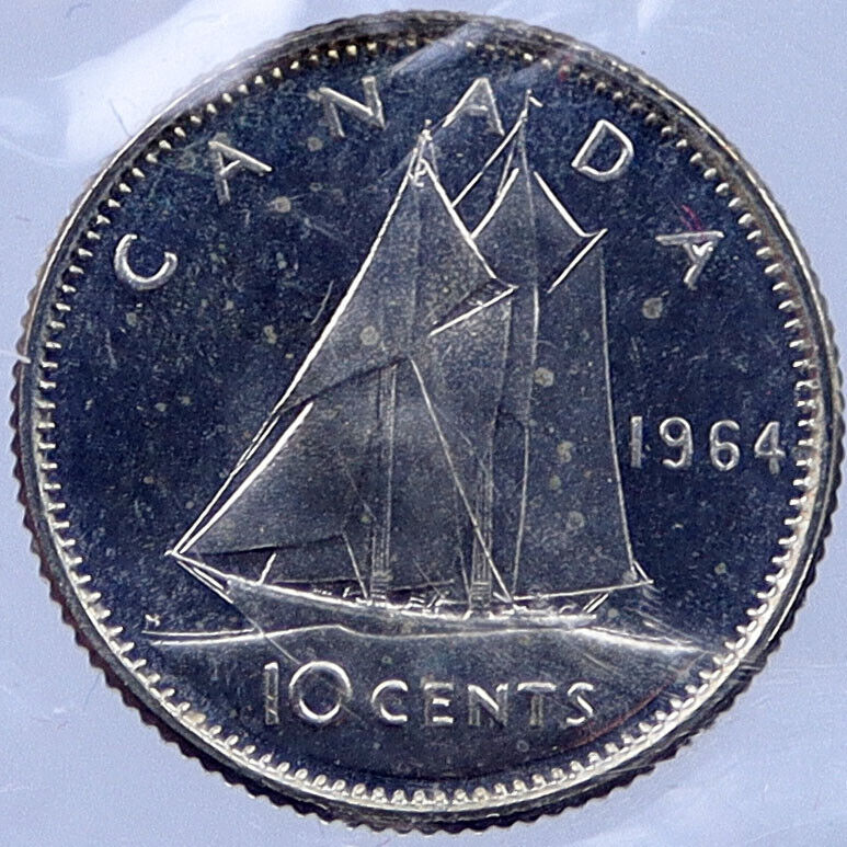 1964 CANADA Queen ELIZABETH II BLUENOSE SHIP Silver 10 Cents SILVER Coin i119016