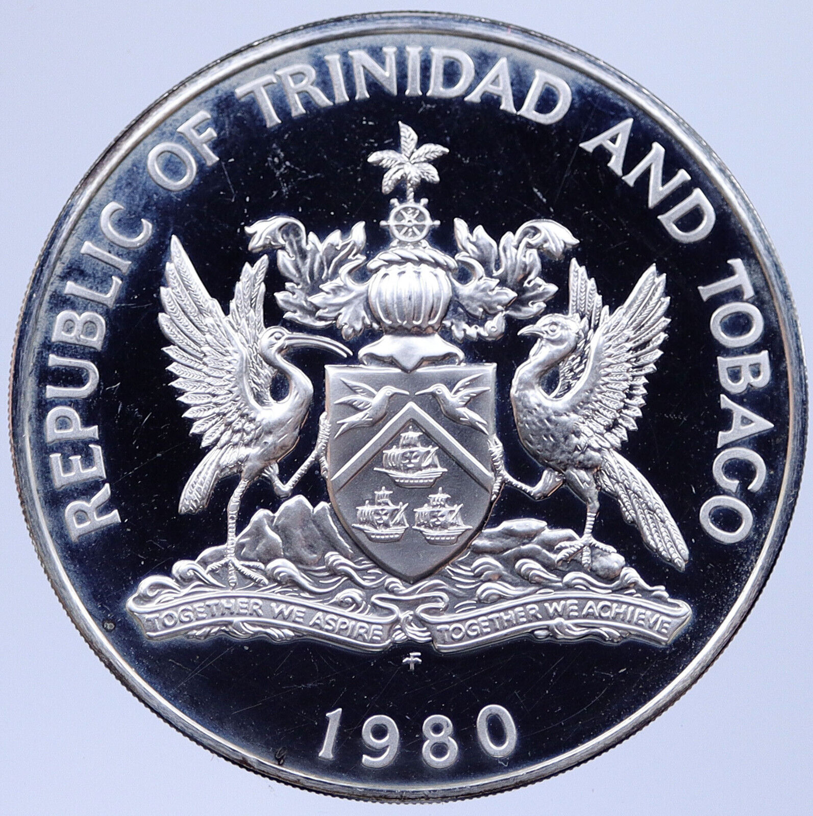 1980 TRINIDAD and TOBAGO Islands Large Vintage OLD Proof Silver $10 Coin i119019