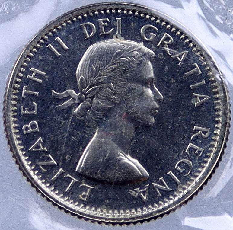 1964 CANADA Queen ELIZABETH II BLUENOSE SHIP Silver 10 Cents SILVER Coin i119029