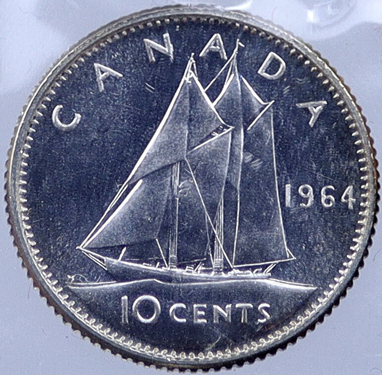 1964 CANADA Silver 10 Cents Canadian Coin under UK Queen ELIZABETH II i119045