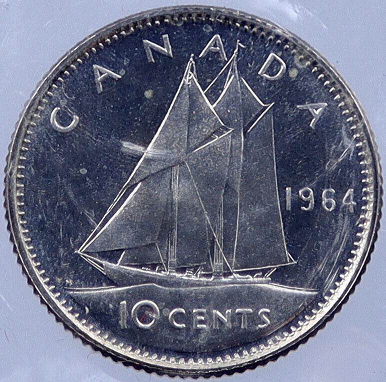 1964 CANADA Silver 10 Cents Canadian Coin under UK Queen ELIZABETH II i119038