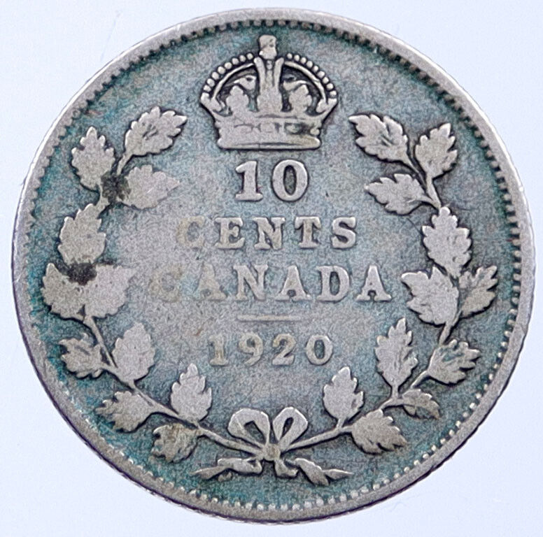 1920 CANADA 10 Cents Silver Antique Canadian Coin Under UK King GEORGE V i119035