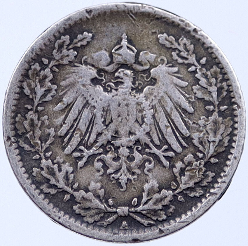 1919 GERMANY Silver 1/2 Mark Antique German Coin King Wilhelm II w EAGLE i119042