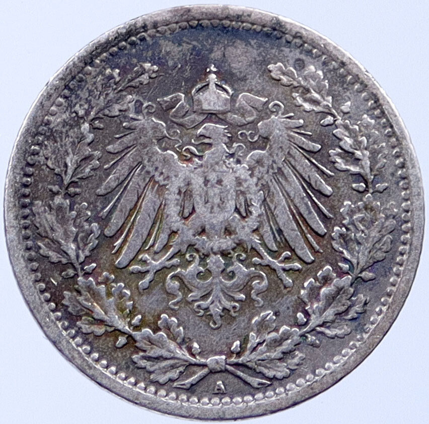 1905 A WILHELM II of GERMANY 1/2 Mark Antique German Silver Coin Eagle i119030